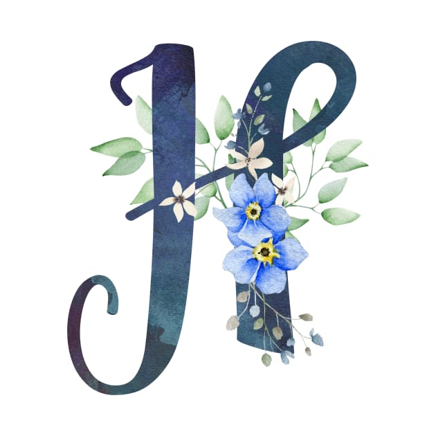 Floral Monogram H Wild Blue Flowers by floralmonogram