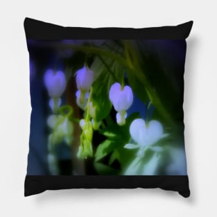 elegant white bleeding hearts, blue Pillow