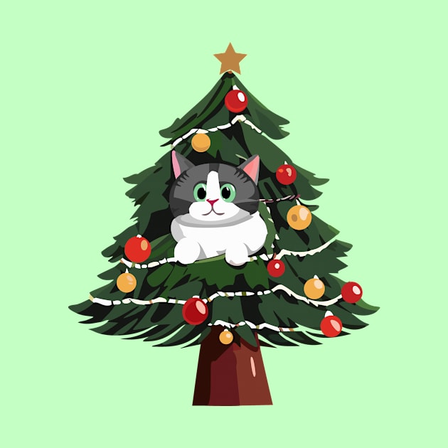 Gray Tabby Cat in a Christmas Tree by RS