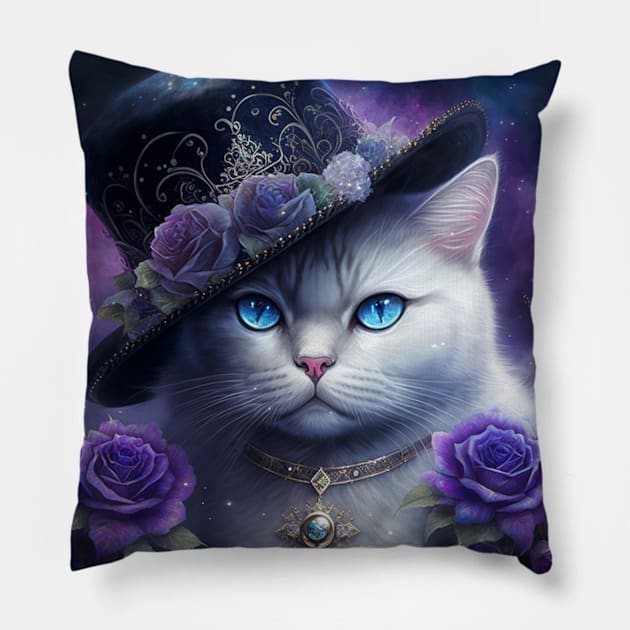 Magician White British Shorthair Cat Pillow by Enchanted Reverie