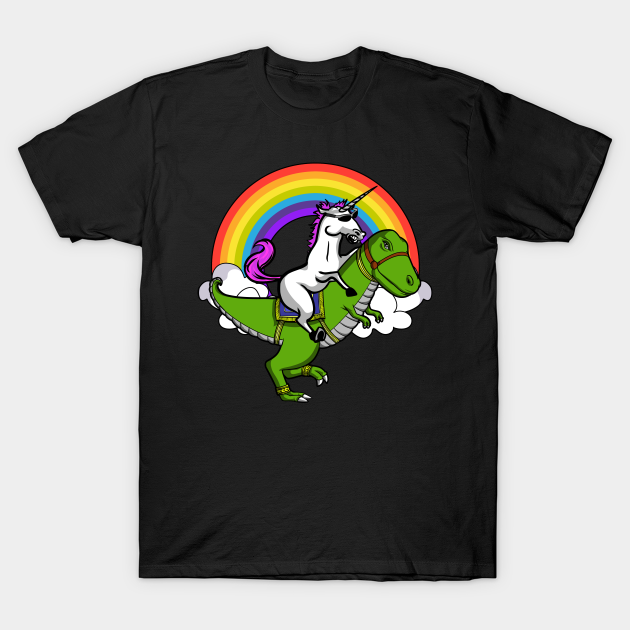 Discover Unicorn Riding T-Rex Dinosaur - Unicorn Riding Dinosaur - T-Shirt