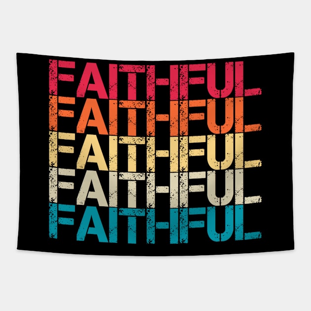 Faithful Retro Vintage Sunset Distressed Repeated Typography Tapestry by Inspire Enclave