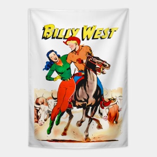 Bulls Cowboy Cowgirl Billy Horse Racing West Retro Comic Rodeo Vintage Tapestry