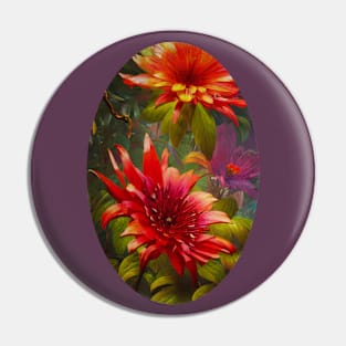 Vibrant Colorful Large Tropical Fantasy Flowers Artwork Pin