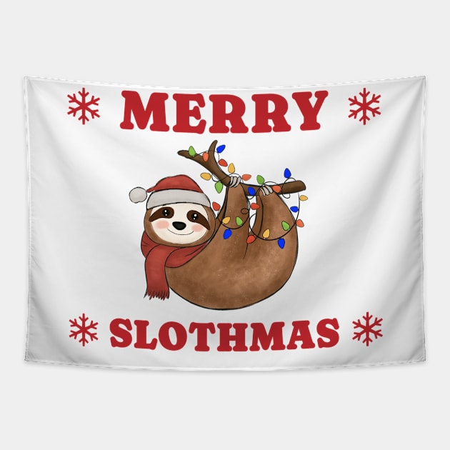 Merry Slothmas Christmas Lights Tapestry by VisionDesigner