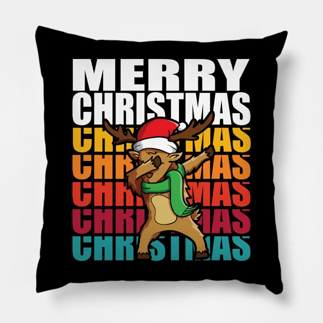 Merry Christmas Dabbing Reindeer Pillow by RadStar