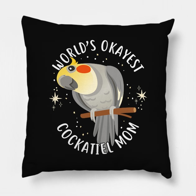 World's Okayest Cockatiel Mom Pillow by Psitta