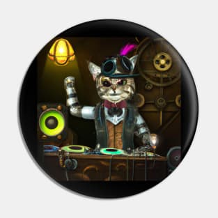 Steampunk DJ Cat #4 Pin