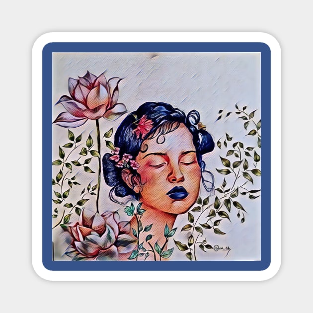 blue haired girl 2 Magnet by reyhanartstudio