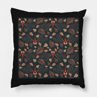 Dragonfly and Orange Leaf Pattern in Retro Pillow