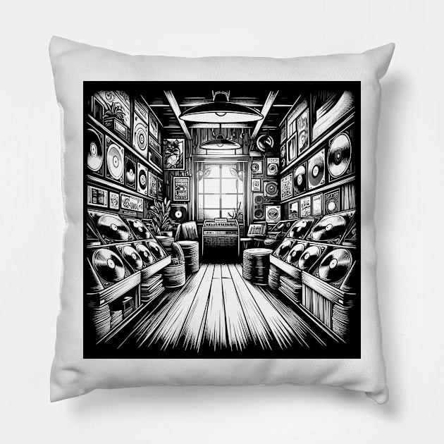 Record shop Pillow by OldSchoolRetro