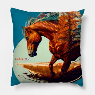 Horse Power and Wind Surreal Fusion Pillow