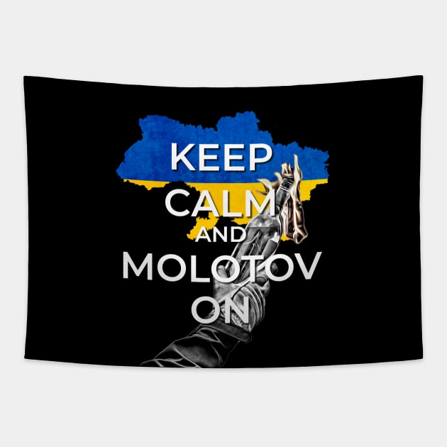 Keep Calm and Molotov On - Ukrainian Flag and Coat Of Arms - 3 Tapestry by warishellstore