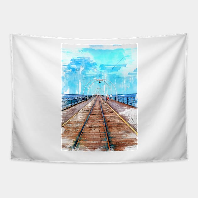 Big Pier By The Ocean Tapestry by ColortrixArt