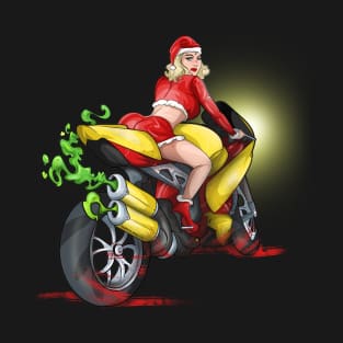 Christmas Motorcycle Babe Biker Girl Santa T-Shirt