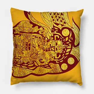 golden mayan astronaut in flame ecopop ship Pillow