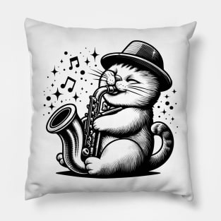 Cat Playing Saxophone Pillow