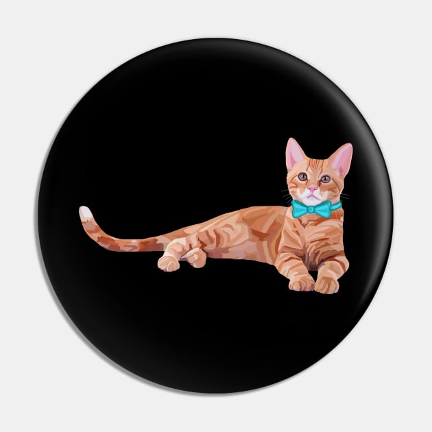 Ginger Cat with Teal Bow Tie Pin by Art by Deborah Camp