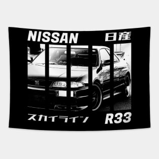 NISSAN SKYLINE GT-R R33 Black 'N White 3 (Black Version) Tapestry