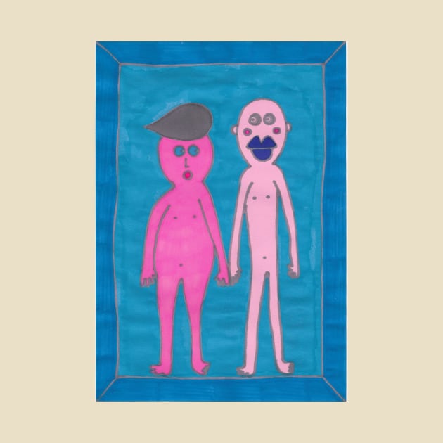 Pink Couple on Blue by JaySnellingArt