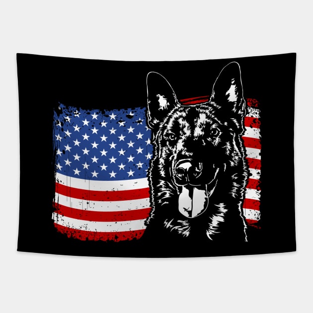 Proud Belgian Malinois American Flag patriotic gift dog Tapestry by wilsigns