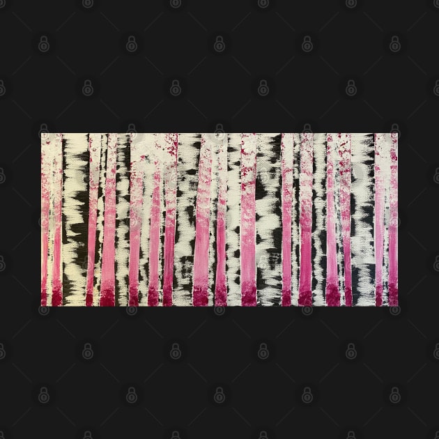 Black and White Birch Trees on Pink and Magenta Background by J&S mason