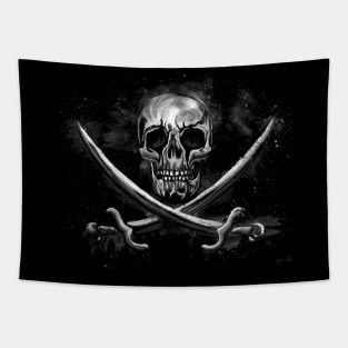 Creepy pirate skull with crossed swords, Jolly Roger Tapestry