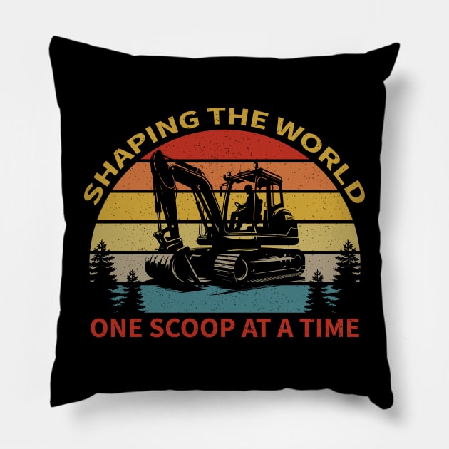 Retro Heavy Equipment Operator Funny Vintage Excavator Driver Pillow by Graphic Monster