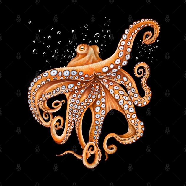 Orange Red Octopus Tentacles Kraken Bubbles Art Light by Seven Sirens Studios