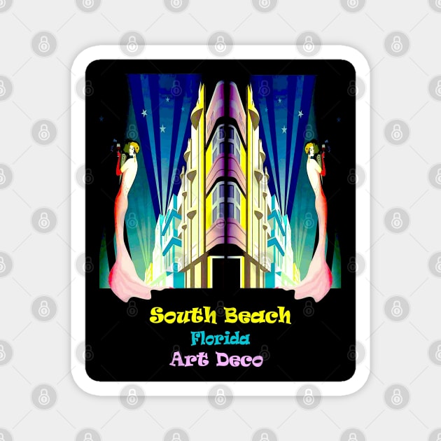 South Beach Miami Florida Art Deco Travel Advertising Print Magnet by posterbobs