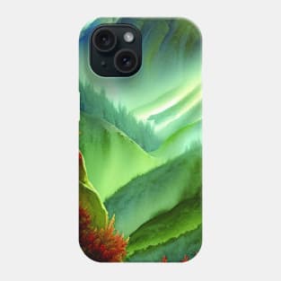 Digital Painting Of a Lush Wet Green Natural Mountains Phone Case