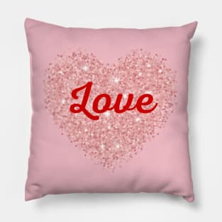Love  Pink Glitter Heart Valentines Day Pillow