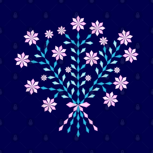 Winter blue flower bouquet with short pink ribbon, version two by kindsouldesign