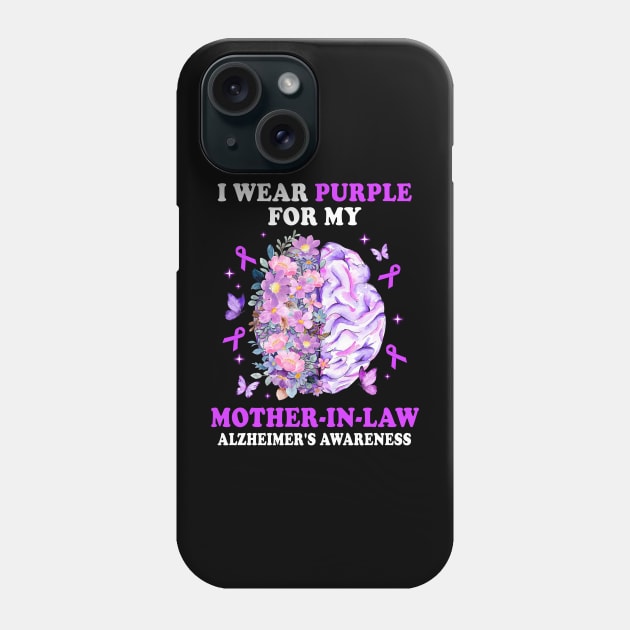 I Wear Purple For My Mother-In-Law Alzheimer's Awareness Brain Phone Case by James Green