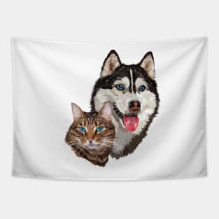 Cat and husky Tapestry