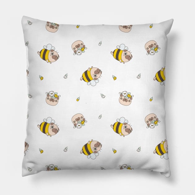 Pug Bee and Flowers Pattern Pillow by Noristudio