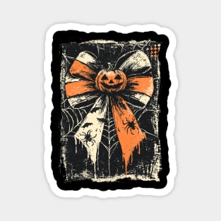 Pumpkin with Coquette Bow Vintage Halloween Retro Distressed Magnet