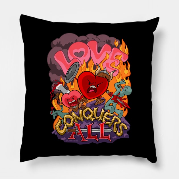 Love Conquers All - Barbarian Viking Hearts Pillow by CTKR Studio