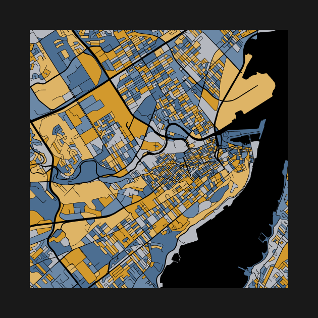 Quebec City Map Pattern in Blue & Gold by PatternMaps