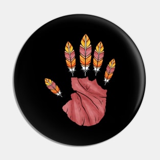 High Five Hand With Turkey Feather Fingers Thanksgiving Pin