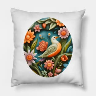 Bird and Floral Mural Design Pillow