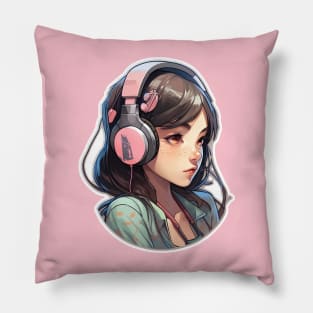 Cute headphone anime girl Pillow