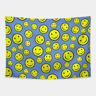 Smiley Faces Seamless Pattern on Slate Blue Background Tapestry