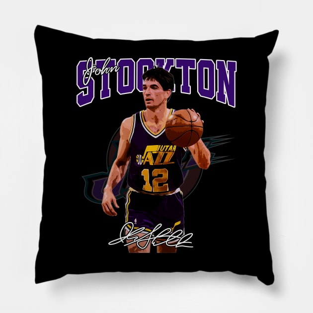 John Stockton Utah Basketball Legend Signature Vintage Retro 80s 90s Bootleg Rap Style Pillow by CarDE