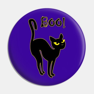 Halloween Black Cat BOO! Yellow Eyed cat Pin