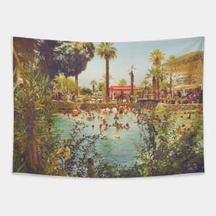 Beautiful Palm Trees Photography design with blue sky and swimming pool holiday vibes Tapestry