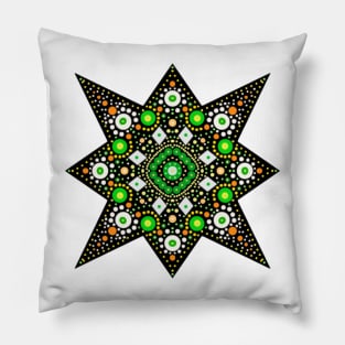 Eight-Pointed Star Mandala Green-Orange-Yellow-White Pillow