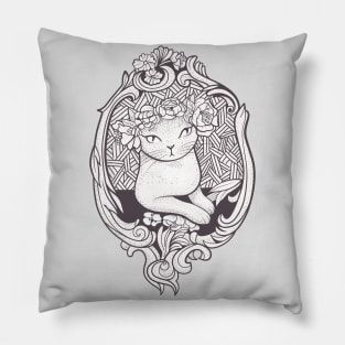 Art Deco Cat With Flowers Pillow