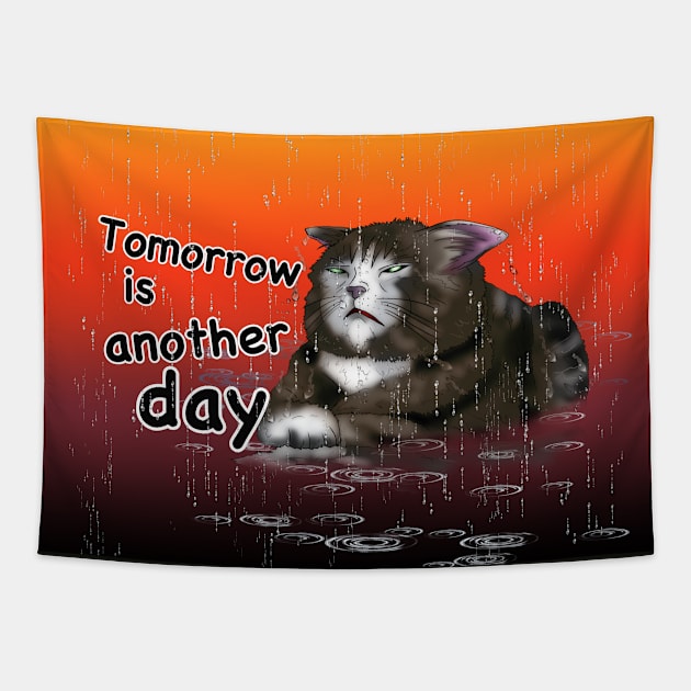 sad wet wise cat Tapestry by cuisinecat