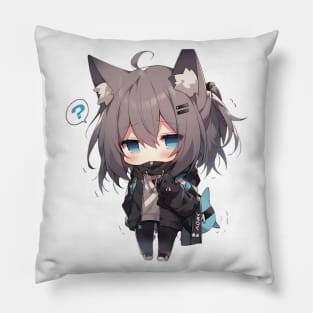 Chibi cat girl feel cold Pillow